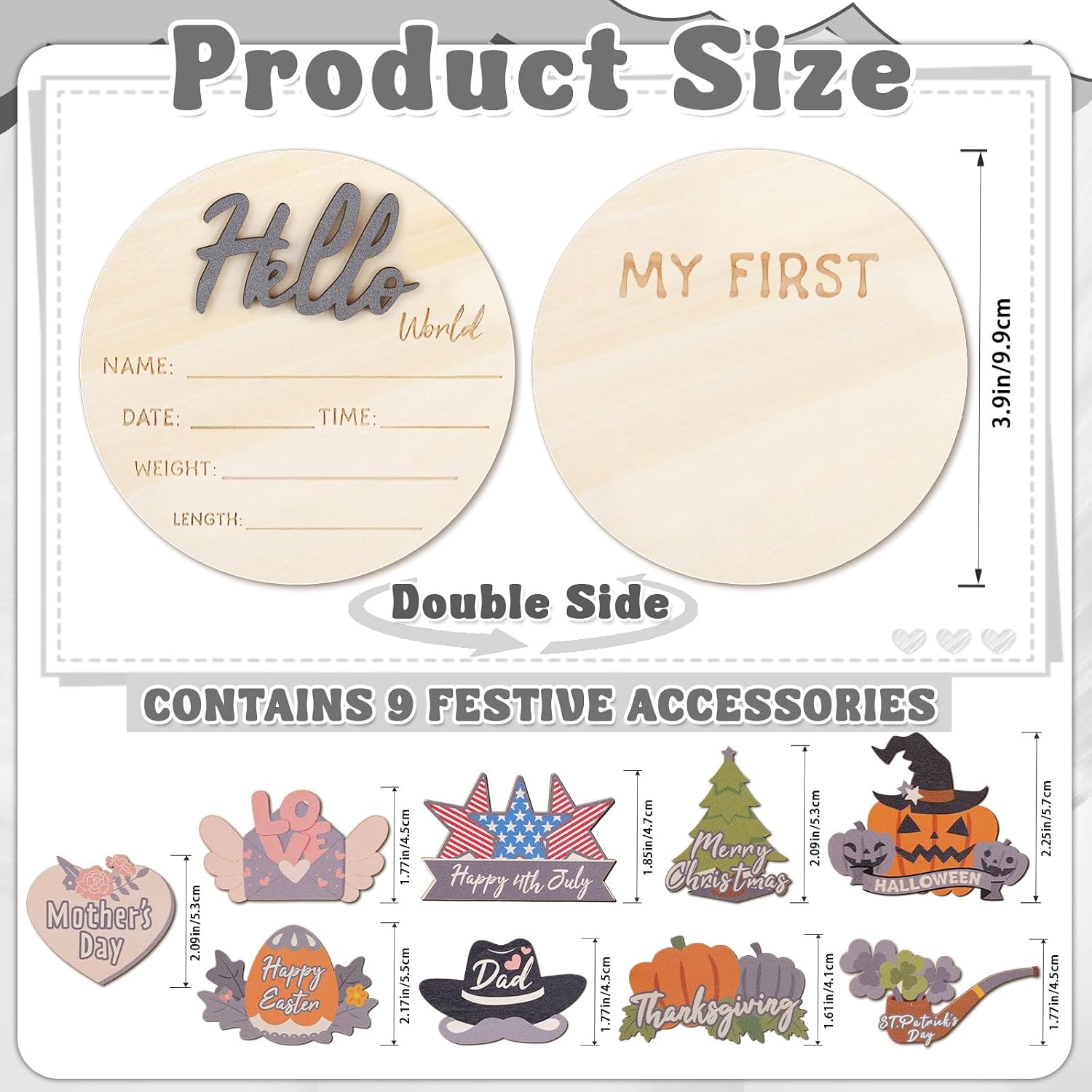 Detalle de Wooden Baby Milestone Signs, 16-Piece Monthly and Holiday Set