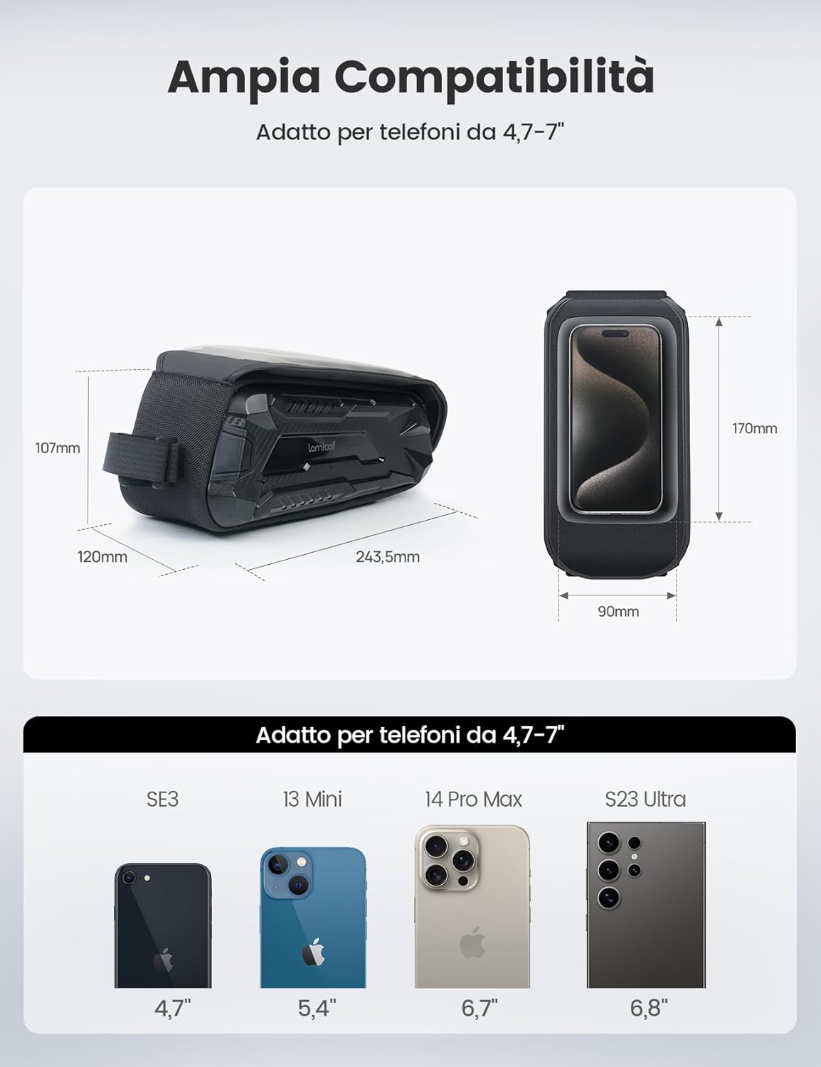 Thumbnail 5 de Lamicall Borsa Telaio Bici Impermeabile con porta cellulare e touch screen TPU fino a 7" da 1,6/1,8 L