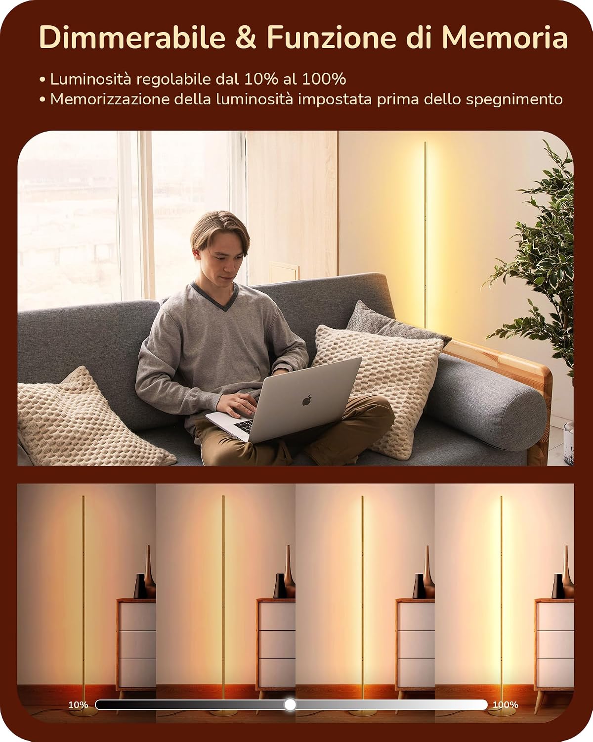 Detalle 2 de EDISHINE Lampada da Terra a LED Dimmerabile in Continuo con Interruttore a Pedale, Luce Bianca Calda 3000K