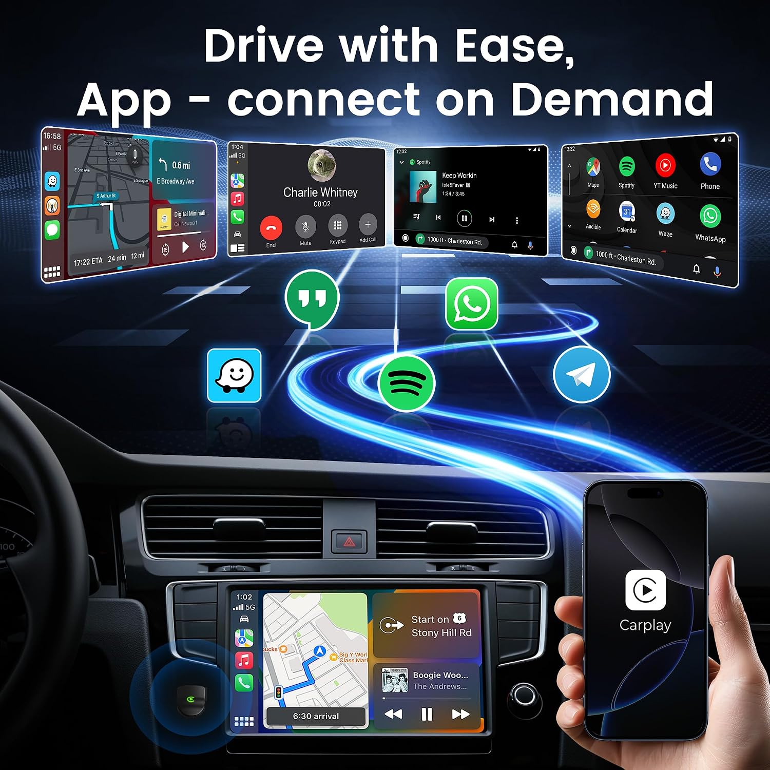 Detalle de Lincisoonic C1 Wireless CarPlay Adapter, Mini Design, USB-A/USB-C