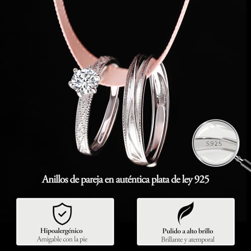 Detalle de Meissa Anillos Promesa – Juego de Dos Alianzas de Plata 925 para Pareja