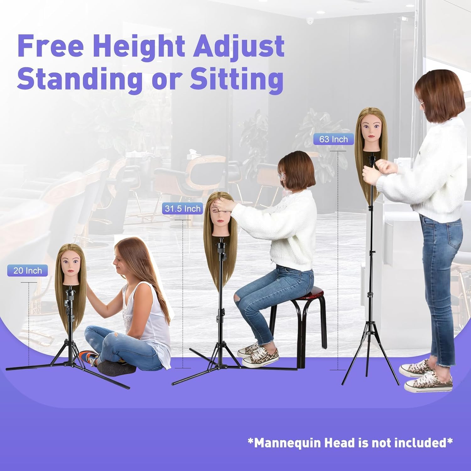 Detalle de Neverland 63 Inch Wig Stand with Tripod Base for Training Mannequin Heads