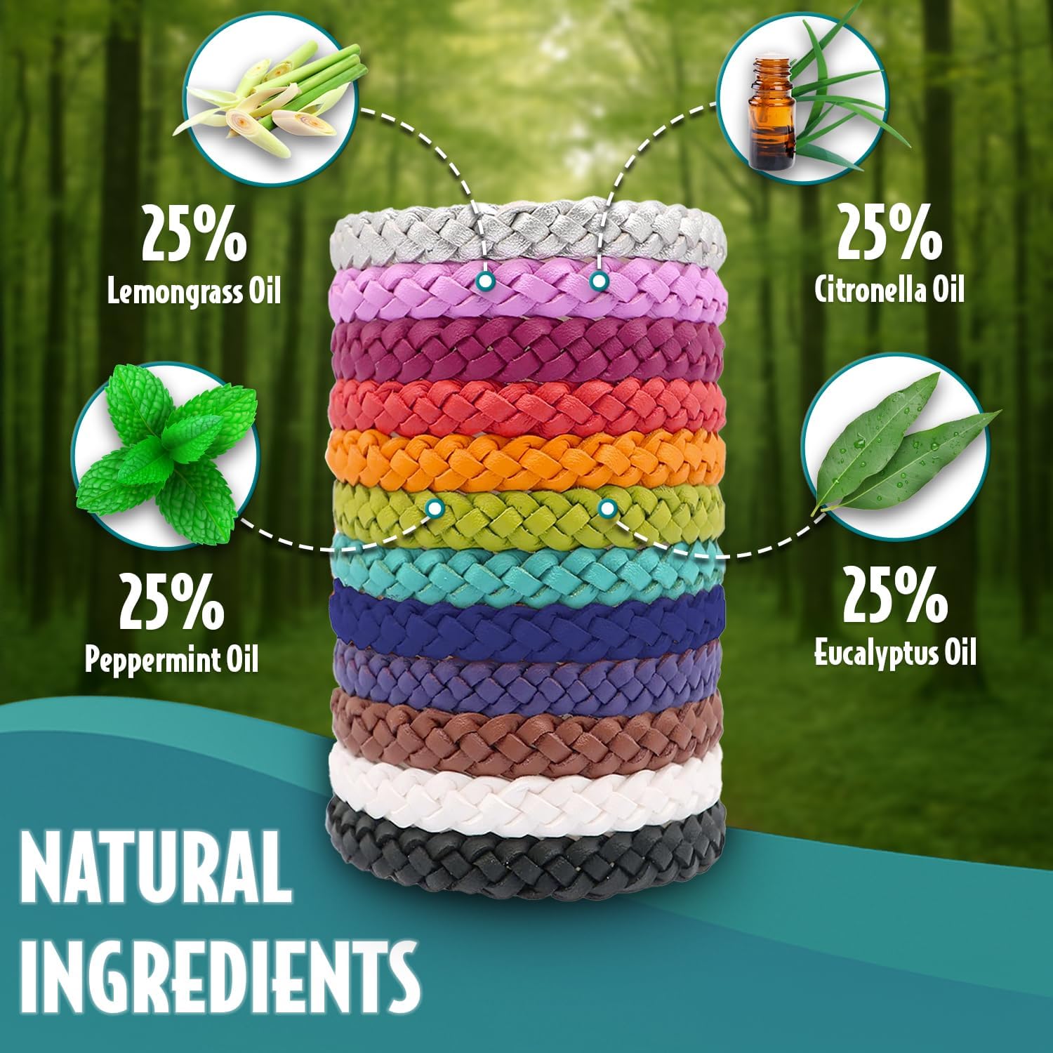 Detalle de SC Products Mosquito Repellent Bracelet 12-Pack (DEET free) – Citronella, peppermint, eucalyptus & lemongrass bands for adults & kids