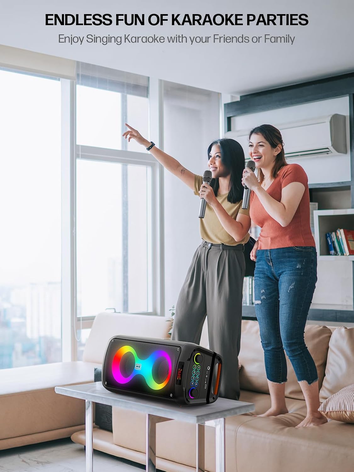 Thumbnail 6 de Karaoke Machine for Adults with 2 Wireless Microphones — Portable Bluetooth Speaker with LED Lights