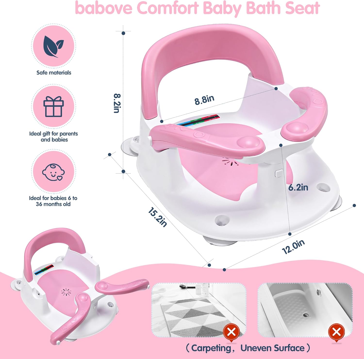 Thumbnail 5 de babove Baby Bath Seat for Babies 6 Months & Up (Pink) with Thermometer Sticker
