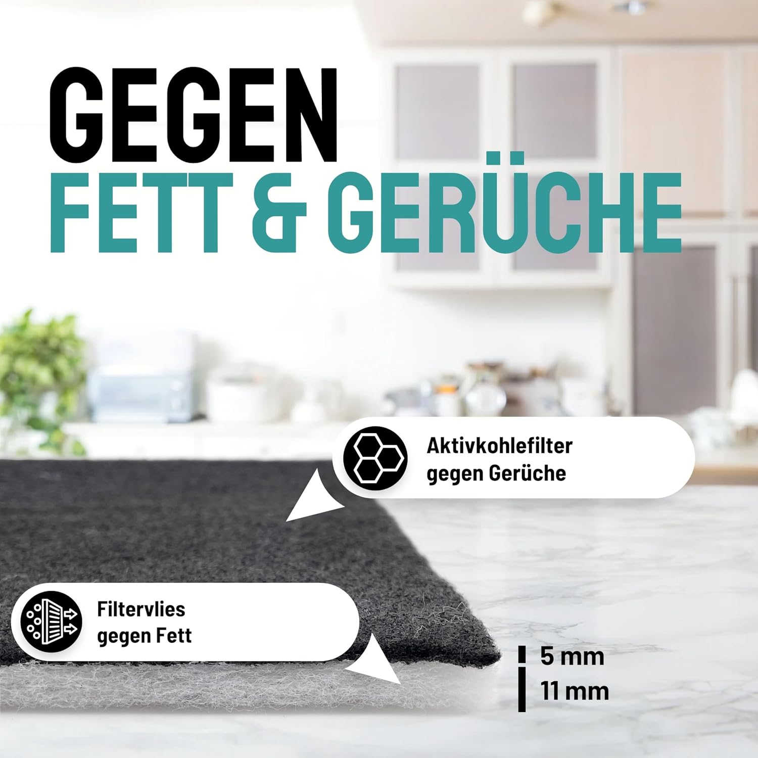 Detalle de FilterBase Universal Fettfilter Dunstabzugshaube (57x47 cm) – zuschneidbar, kompostierbar, 1er Pack
