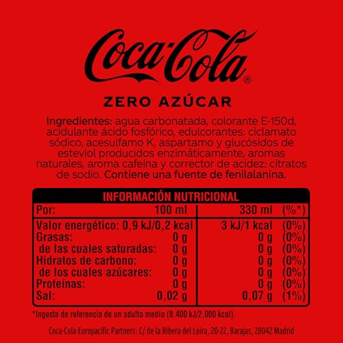 Thumbnail 1 de Coca-Cola Zero Azúcar – Pack 24 latas de 330 ml: sabor clásico sin azúcar ni calorías
