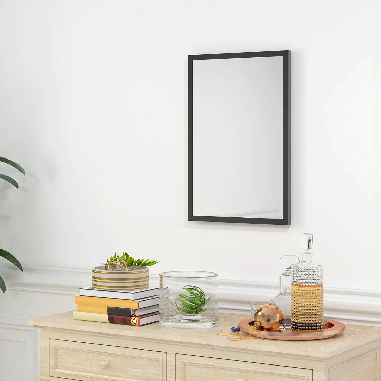 Detalle 2 de HOMCOM Miroir mural rectangulaire 60 x 40 cm – Cadre noir en MDF, idéal salle de bain, salon ou chambre