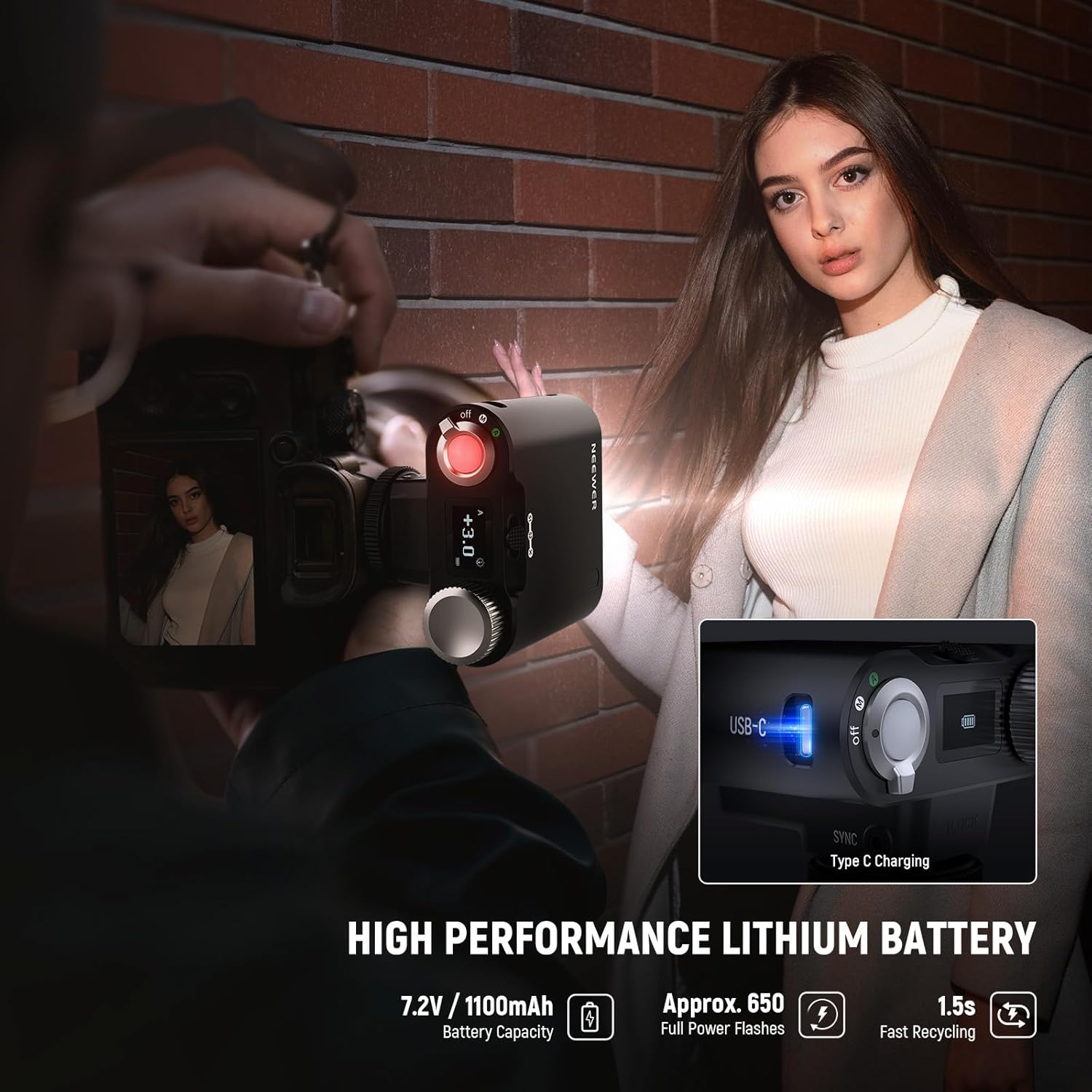 Detalle de NEEWER Z160 Single Contact Camera Flash: Compact, Retro-Inspired Light with 22Ws Power