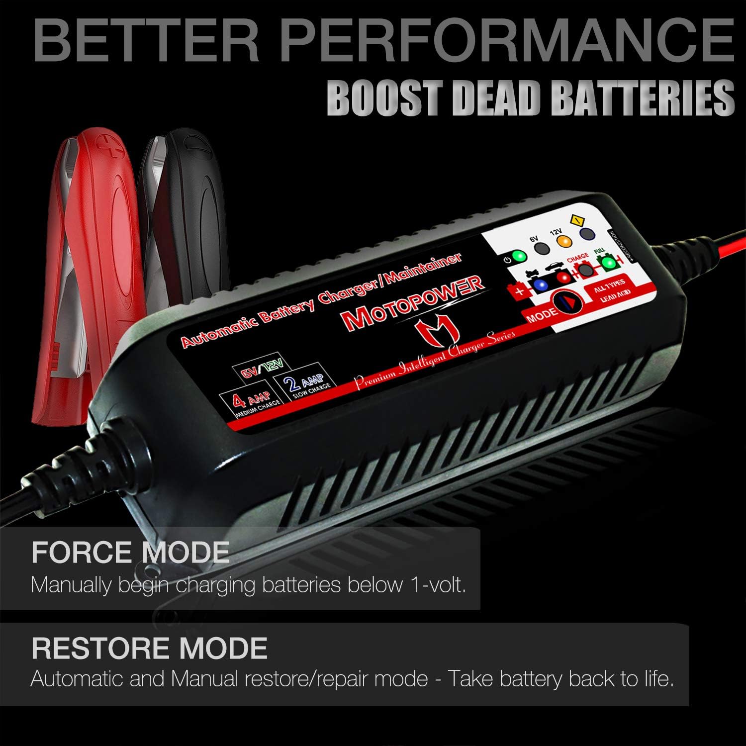 Detalle de MOTOPOWER MP00207-FR Chargeur Intelligent 6V/12V – Mainteneur Automatique avec Mode de Récupération