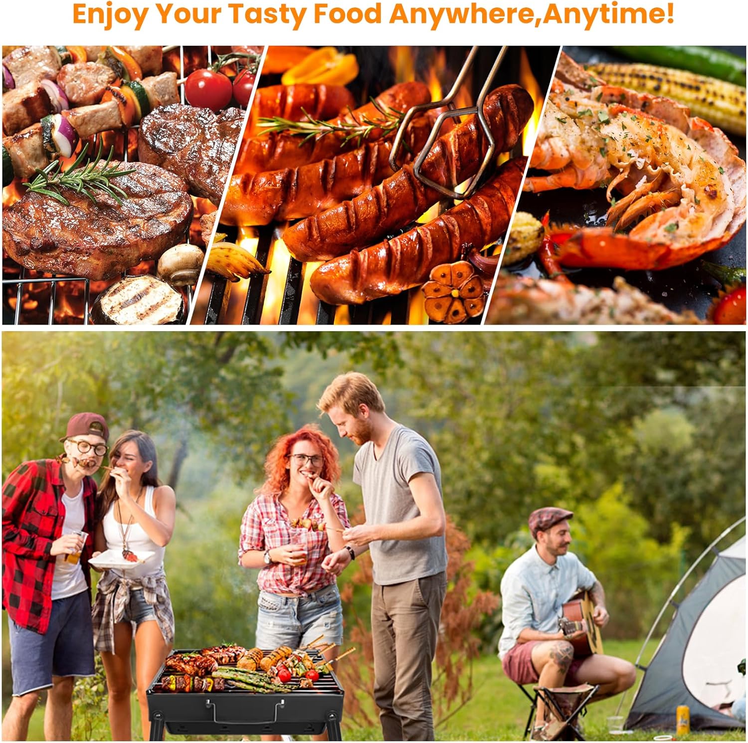 Thumbnail 1 de Uten Barbecue portable à charbon pliable pour 4 à 6 personnes, grille en inox