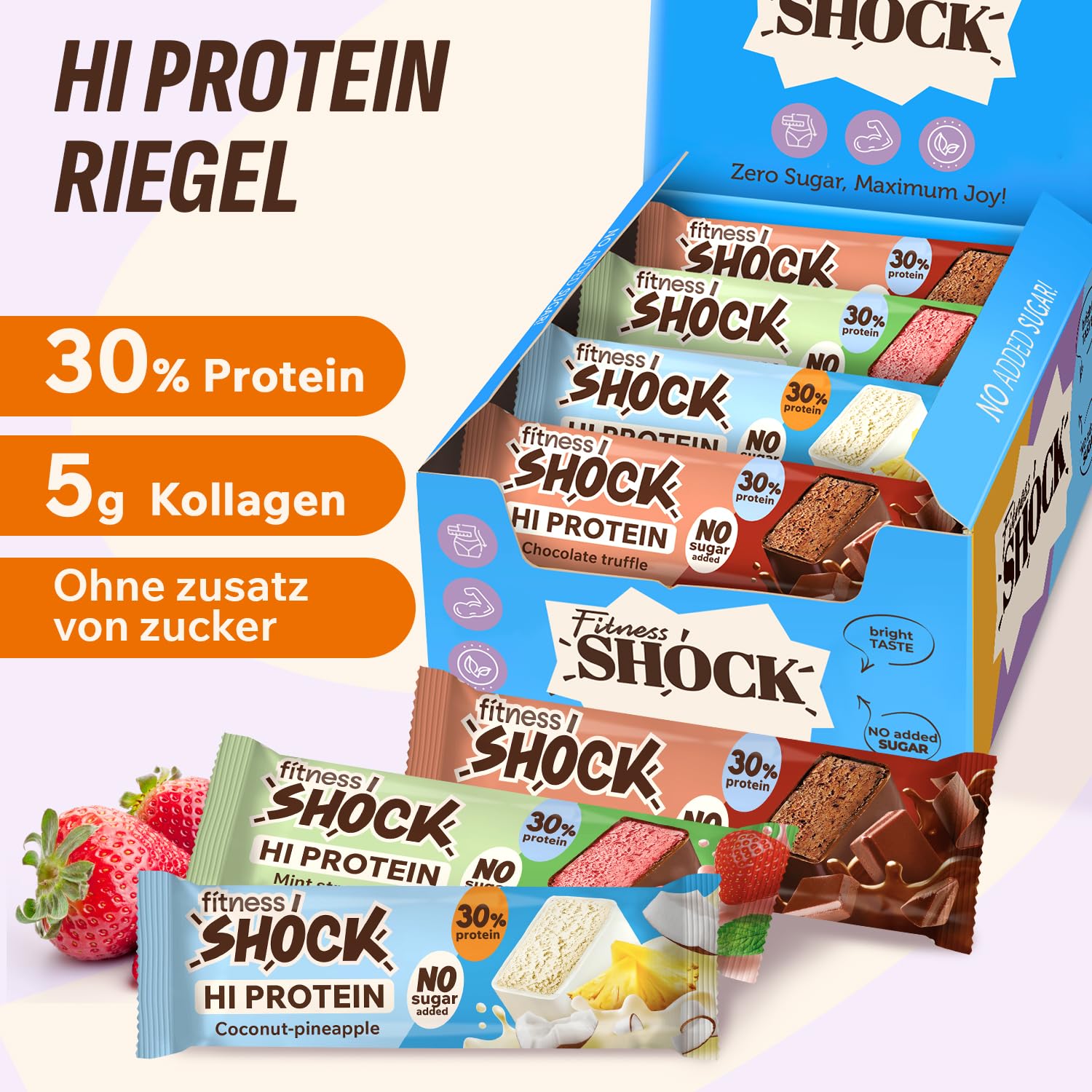 Thumbnail 4 de FitnesSHOCK Proteinriegel-Set (Mix Box) mit hohem 30% Proteingehalt, ohne Zuckerzusatz