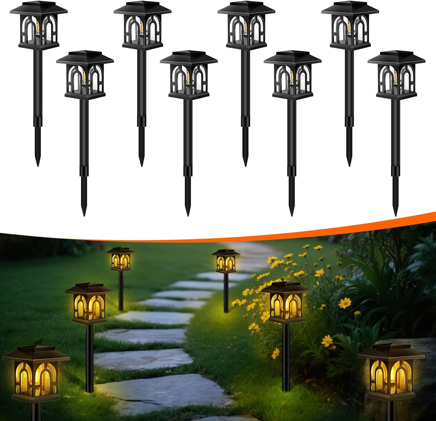 Detalle de Caldarax set da 8 luci solari da esterni IP65 (bianca calda) per vialetti e giardino