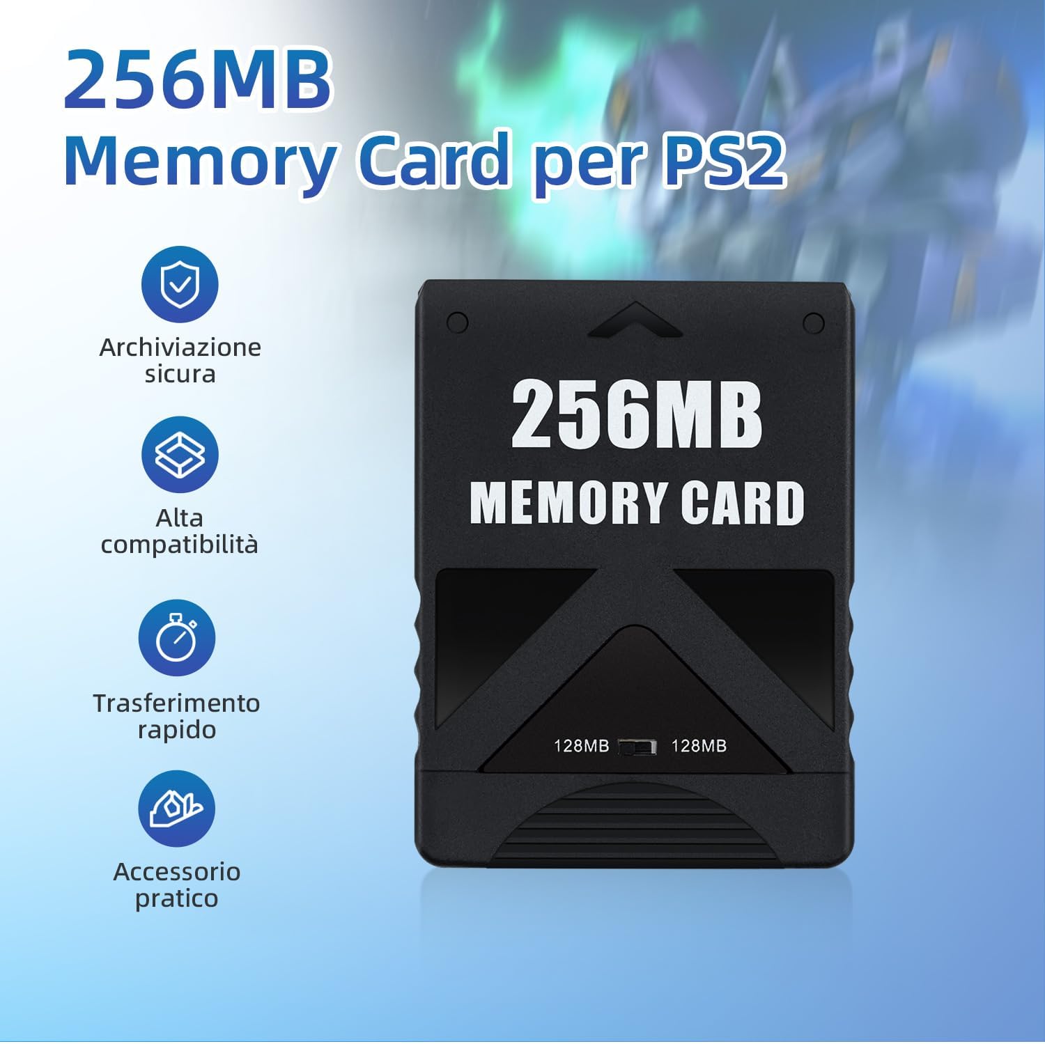 Thumbnail 1 de Tolesum Memory Card 256MB per PS2 (PlayStation 2) — Plug and Play con doppia area da 128MB