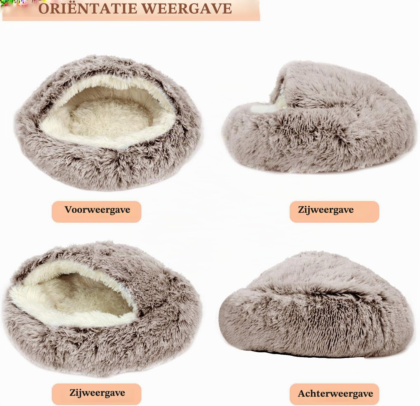 Detalle de SHJOEE pluche katten- en hondenmand 65 cm met antislipbodem, koffiekleur