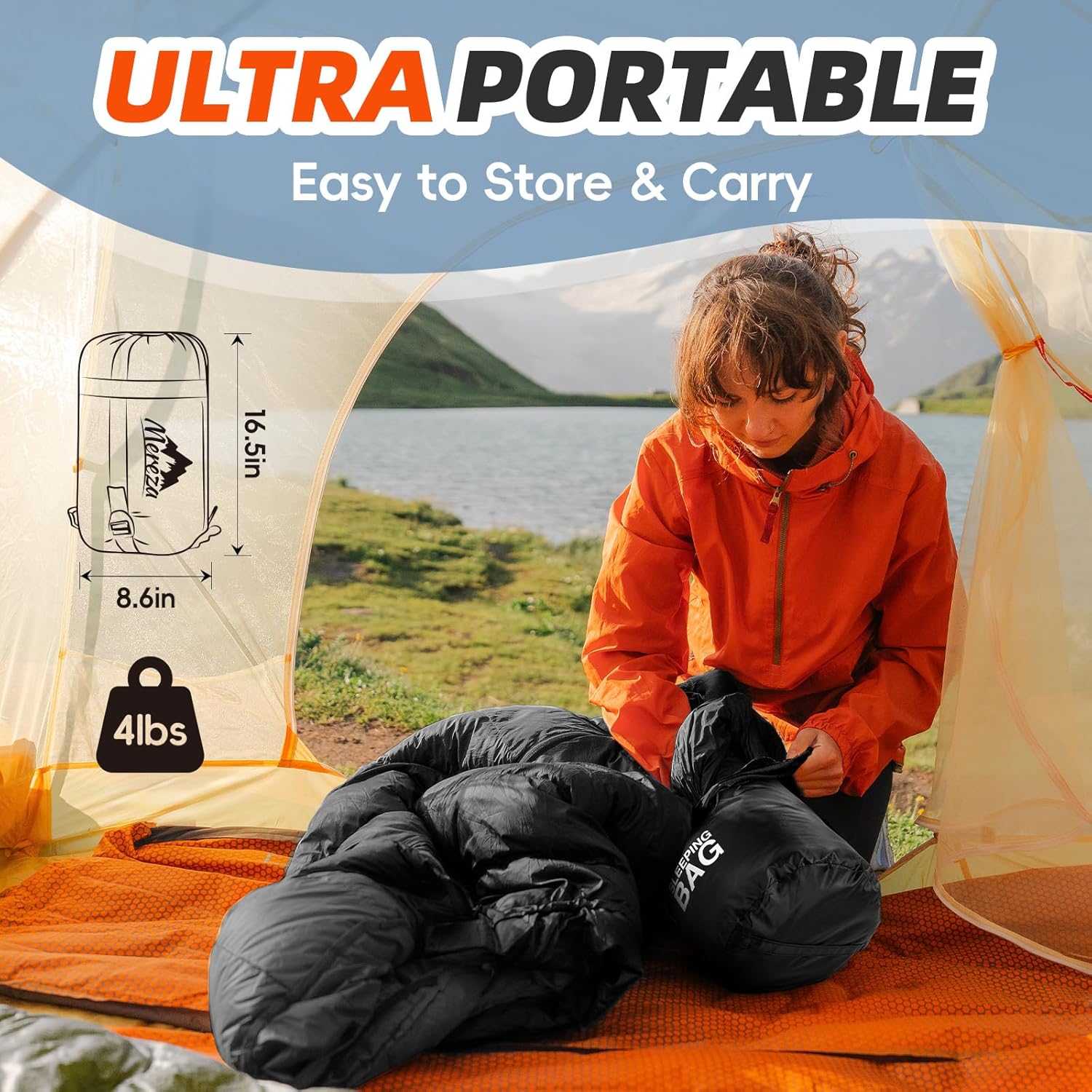 Thumbnail 5 de MEREZA Sleeping Bags XL for Men & Women: Large Wide, 3-4 Season Camping Bag with Compression Sack