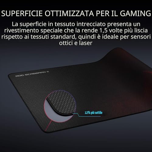 Detalle 1 de ASUS ROG Scabbard II XXL: tappetino gaming XXL 900 x 400 mm, nero/rosso
