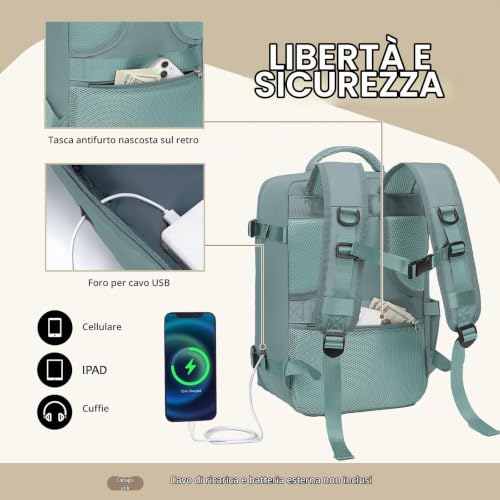 Detalle de Xkdoai Zaino da Viaggio 45x36x20 per Easyjet — Bagaglio a Mano comodo e ben organizzato