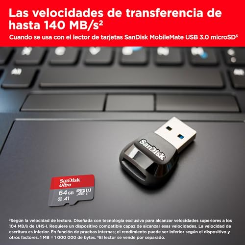 Detalle de SanDisk 64GB Ultra microSDXC A1 UHS-I– velocidad y versatilidad para móvil y tablet
