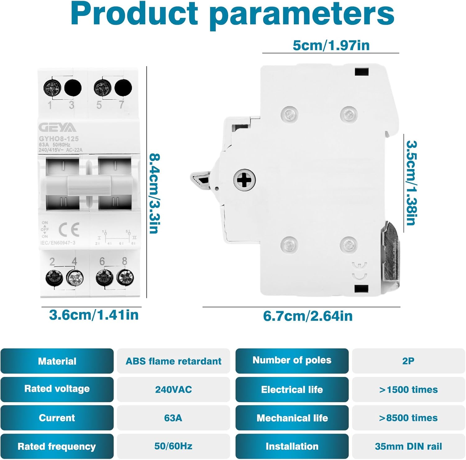 Thumbnail 5 de GEYA Commutatore 2P 63A separatore di carico manuale 🛠️