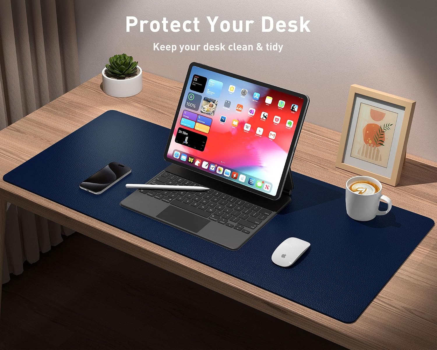 Detalle de Aothia Office Mat Desk Protector (80x40cm) with Non-Slip PU Leather Surface, Dark Blue