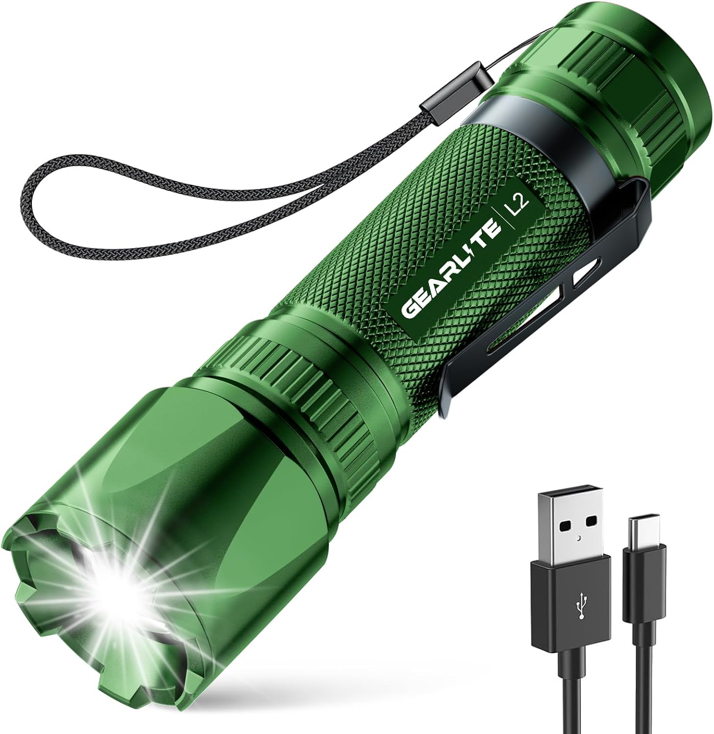 Detalle de GEARLITE LED Torch Rechargeable: 3500LM, 200m Beam, Clip‑On Focusable Flashlight