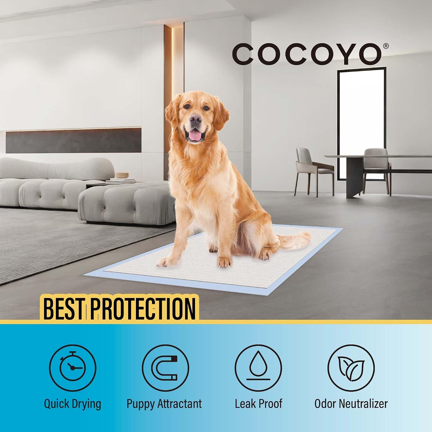 Detalle de COCOYO Best Value 22"x22" Dog Training Pads (50 Count) – Ultra-Absorbent, Leak-Proof Puppy Pads