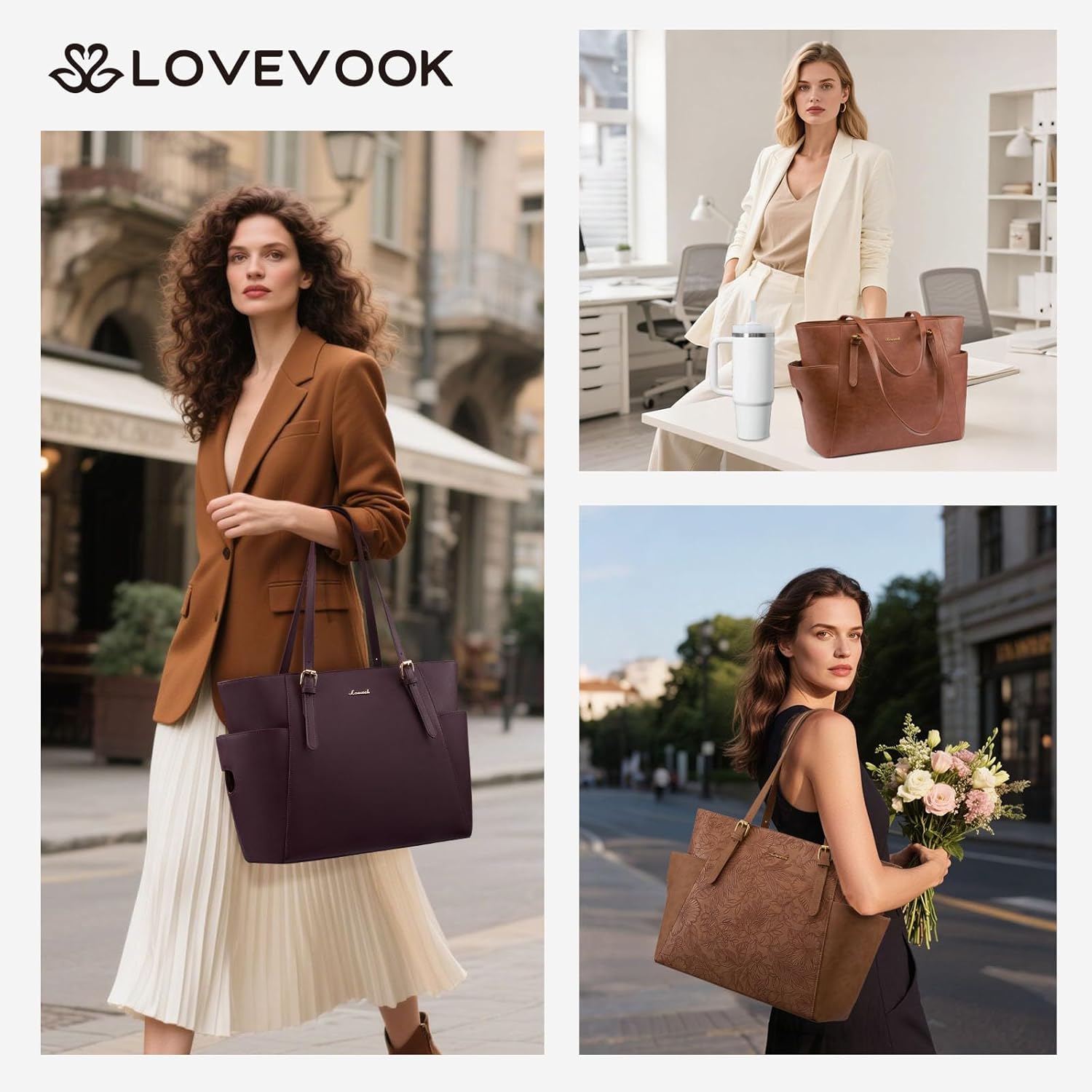 Thumbnail 1 de LOVEVOOK Damen Handtasche groß: PU-Ledertasche mit gepolstertem 17-Zoll-Fach und Flaschenhalter