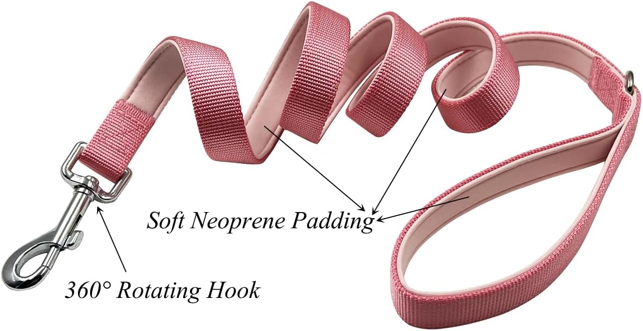 Detalle de Olahibi Dog Collar Leash Set for Medium Dogs (Light Pink) – Durable Nylon Webbing with Soft Neoprene Padding