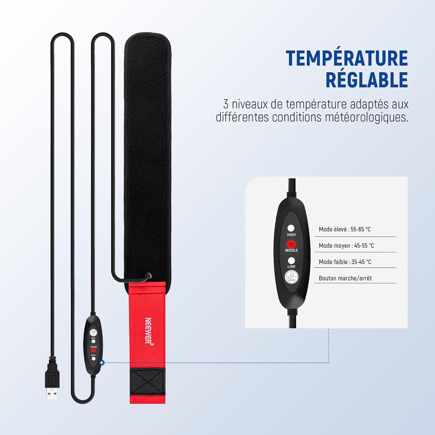 Detalle 2 de NEEWER HW-20B Chauffe-objectif USB 500 mm avec 3 réglages de température (anti-buée) pour photo et astro
