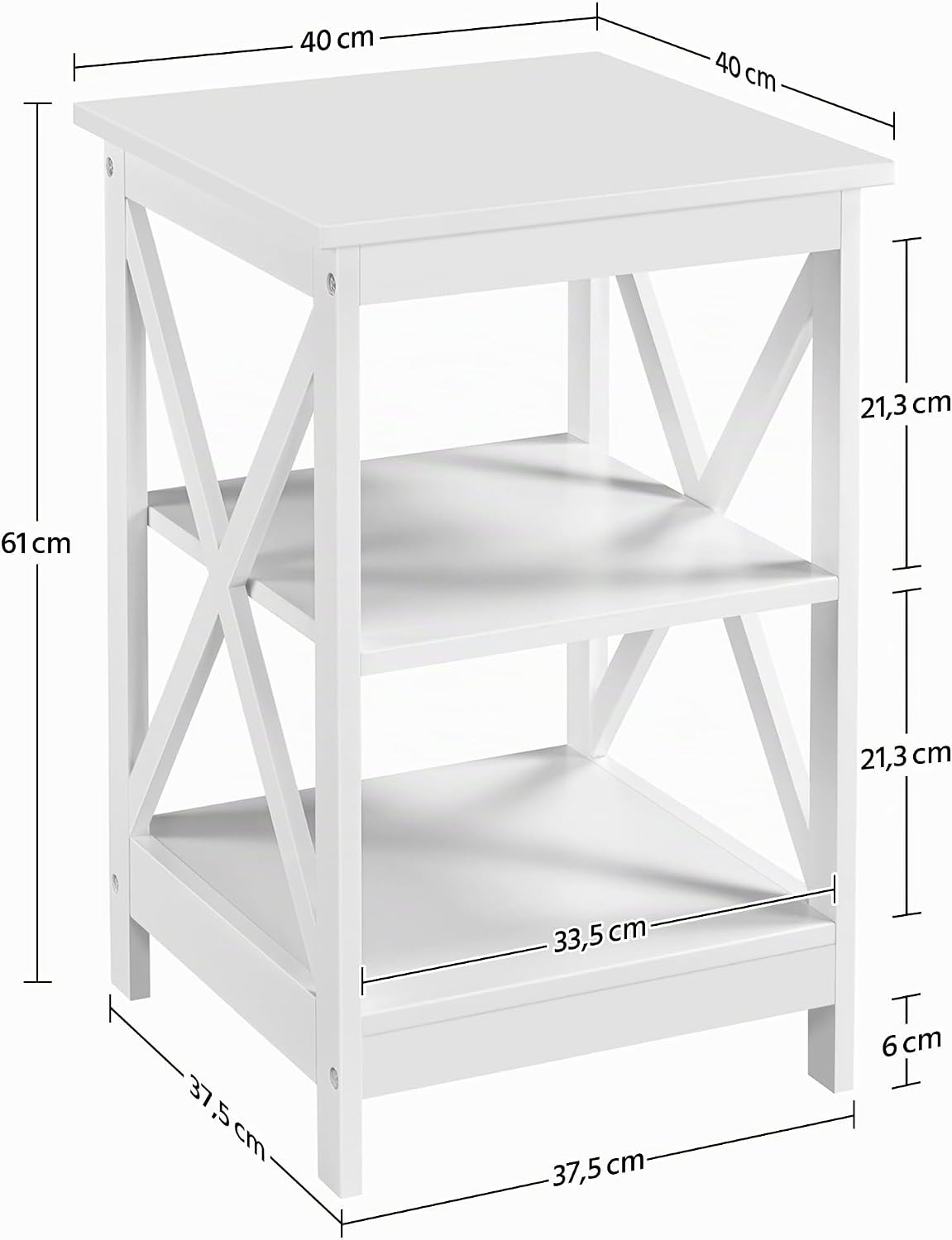 Thumbnail 2 de Yaheetech Tavolino basso bianco a 3 ripiani in forma X 40 x 40 x 61 cm