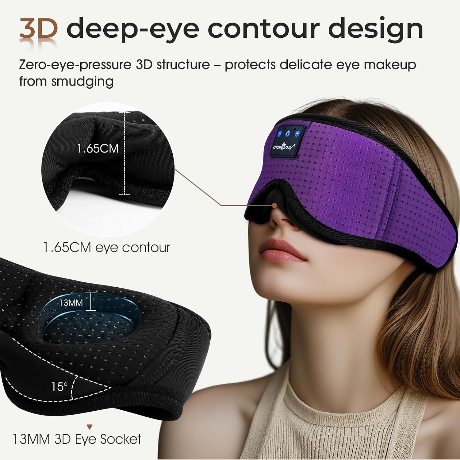 Thumbnail 2 de MUSICOZY Sleep Headphones for Side Sleepers (Bluetooth sleep mask, 100% blackout) with up to 14H playtime