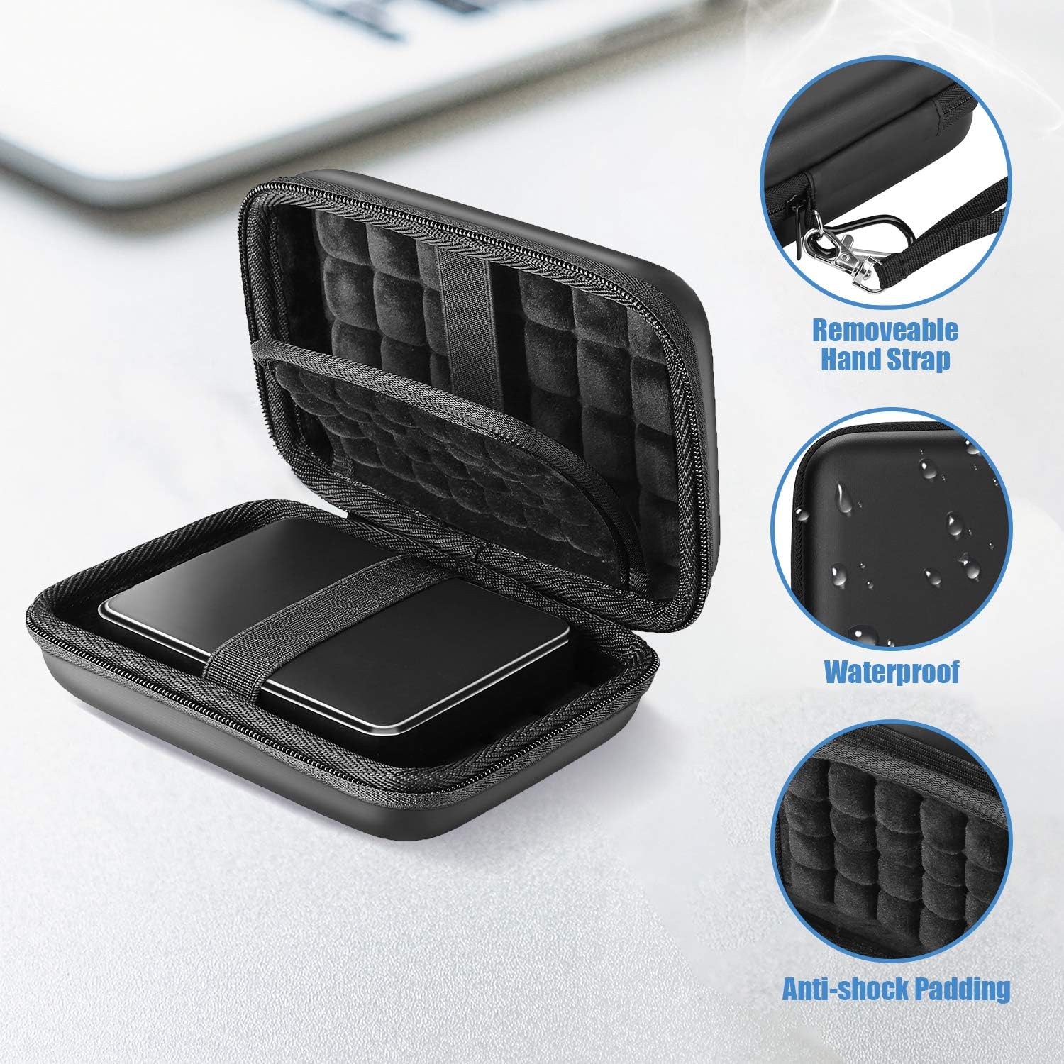Detalle 2 de ProCase Doppel-Tasche für 2 externe 2,5" Festplatten – robuster Schutz auf Reisen
