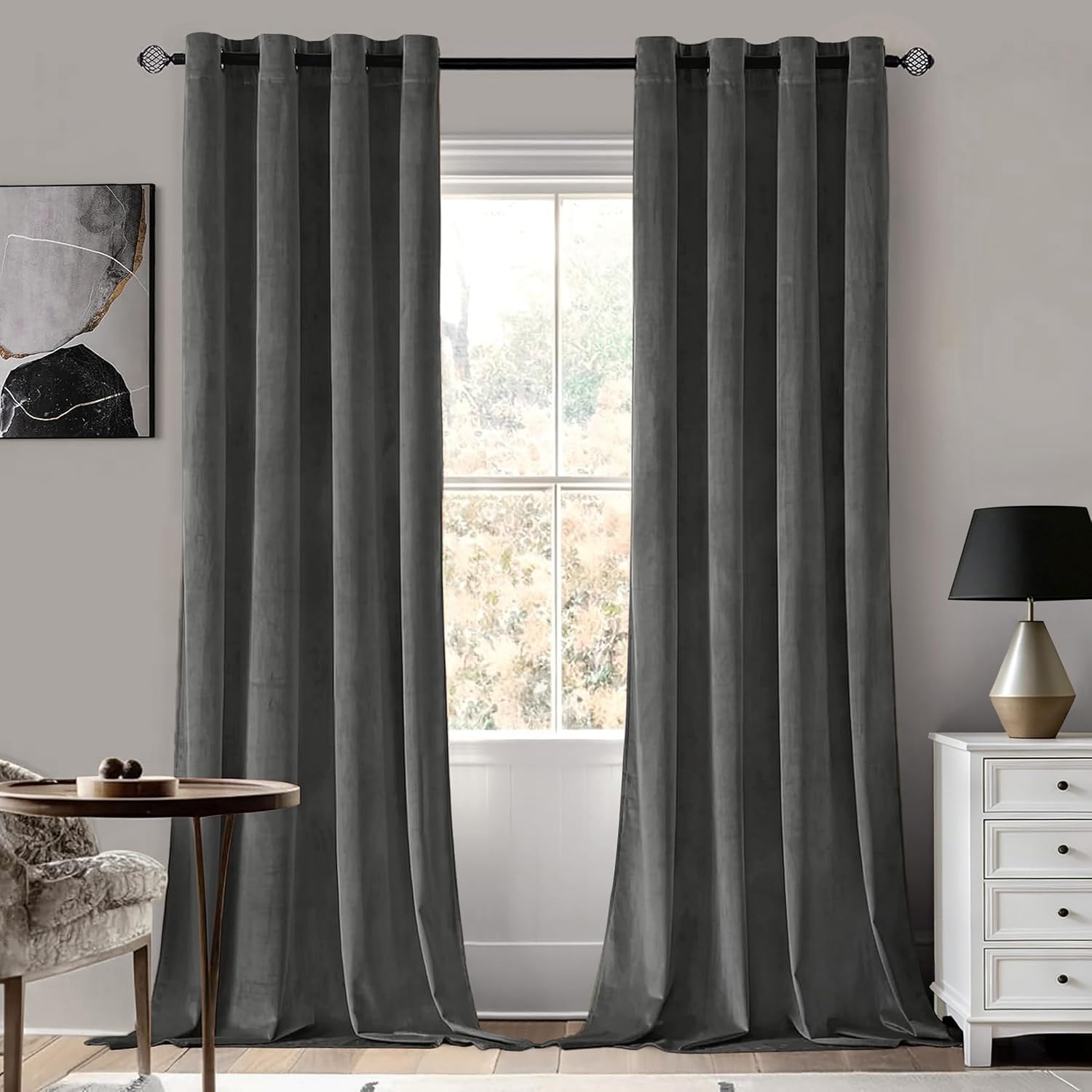 Detalle de MIULEE Velvet Blackout Curtains, Charcoal Gray, 52 x 84 Inches, 2 Panels