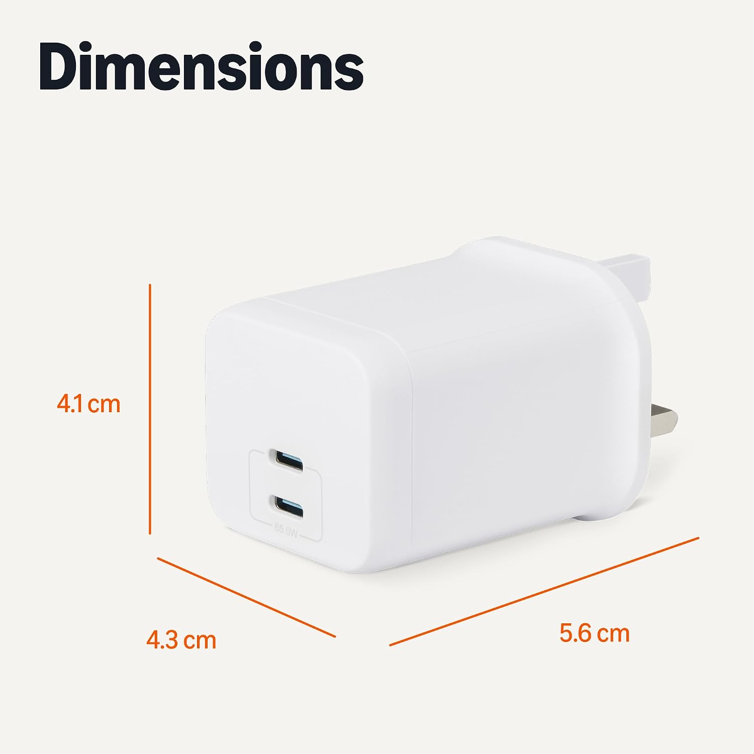 Thumbnail 4 de Amazon Basics Nano GaN 65W USB-C Fast Charging 2-Port Wall Charger (White)