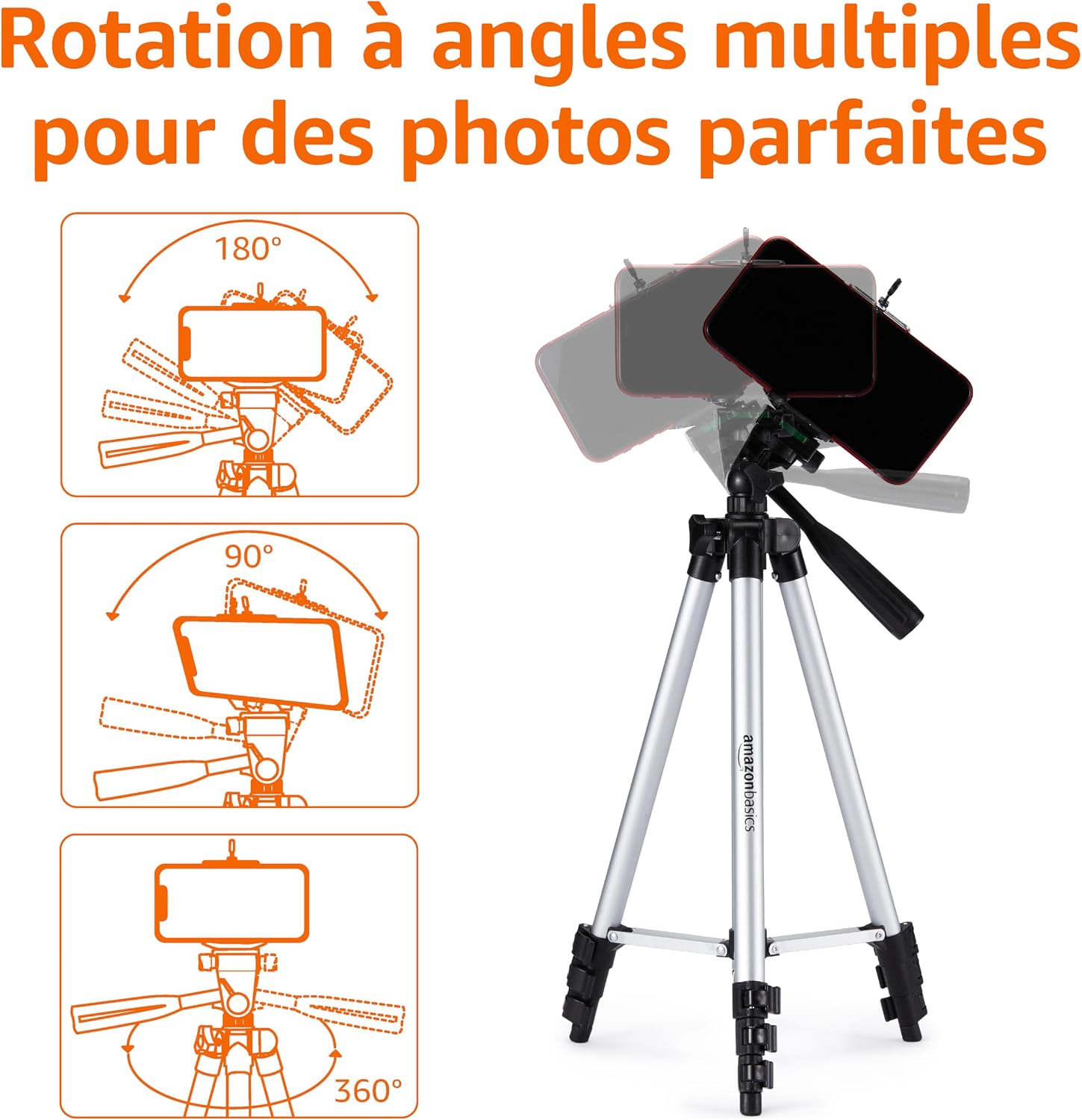 Detalle de Amazon Basics Trépied universel pour smartphone, 127 cm