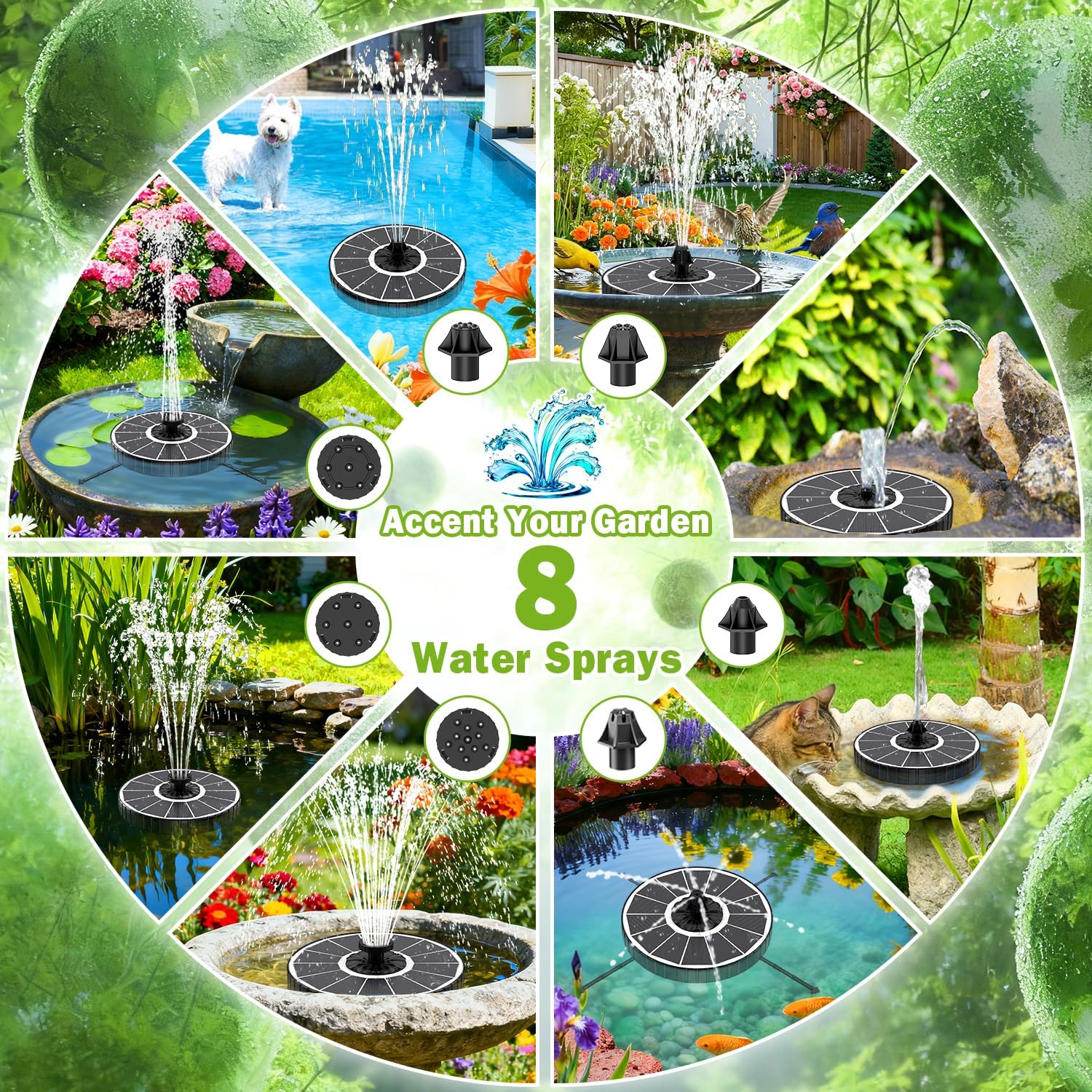 Thumbnail 2 de SZMP 3.5W Solar Springbrunnen für Außen – Upgraded 270° Rotierende Stangen, 8 Düsen, 3 Stufen Wasserhöhe
