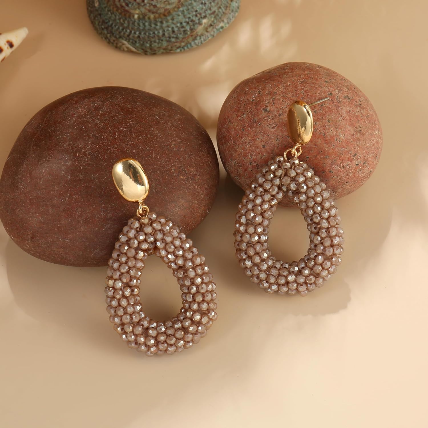 Thumbnail 6 de Boho Ohrringe hängend für Damen – Tropfenförmige Kristallperlen, leichte Hingucker