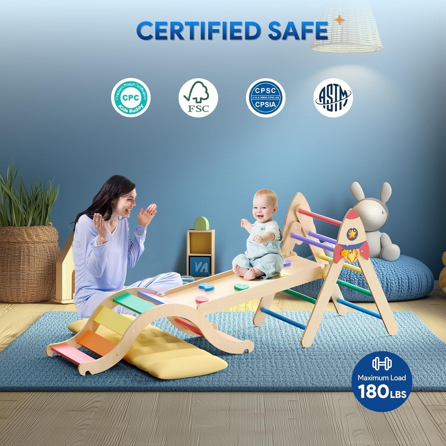 Thumbnail 6 de KidsBuddy Pikler Triangle Set with Cushion: 9-in-1 Indoor Climbing Toy for Toddlers