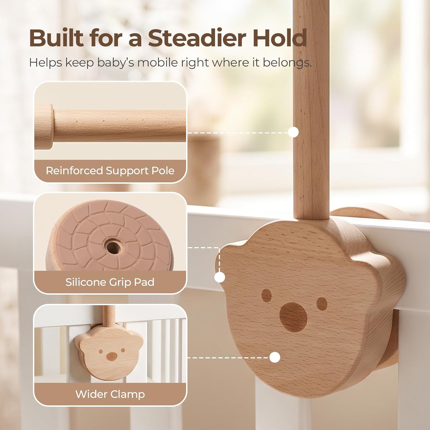 Detalle de Hi baby monment HBM Wooden Crib Mobile Arm, 28–33 Inches, Beech Wood