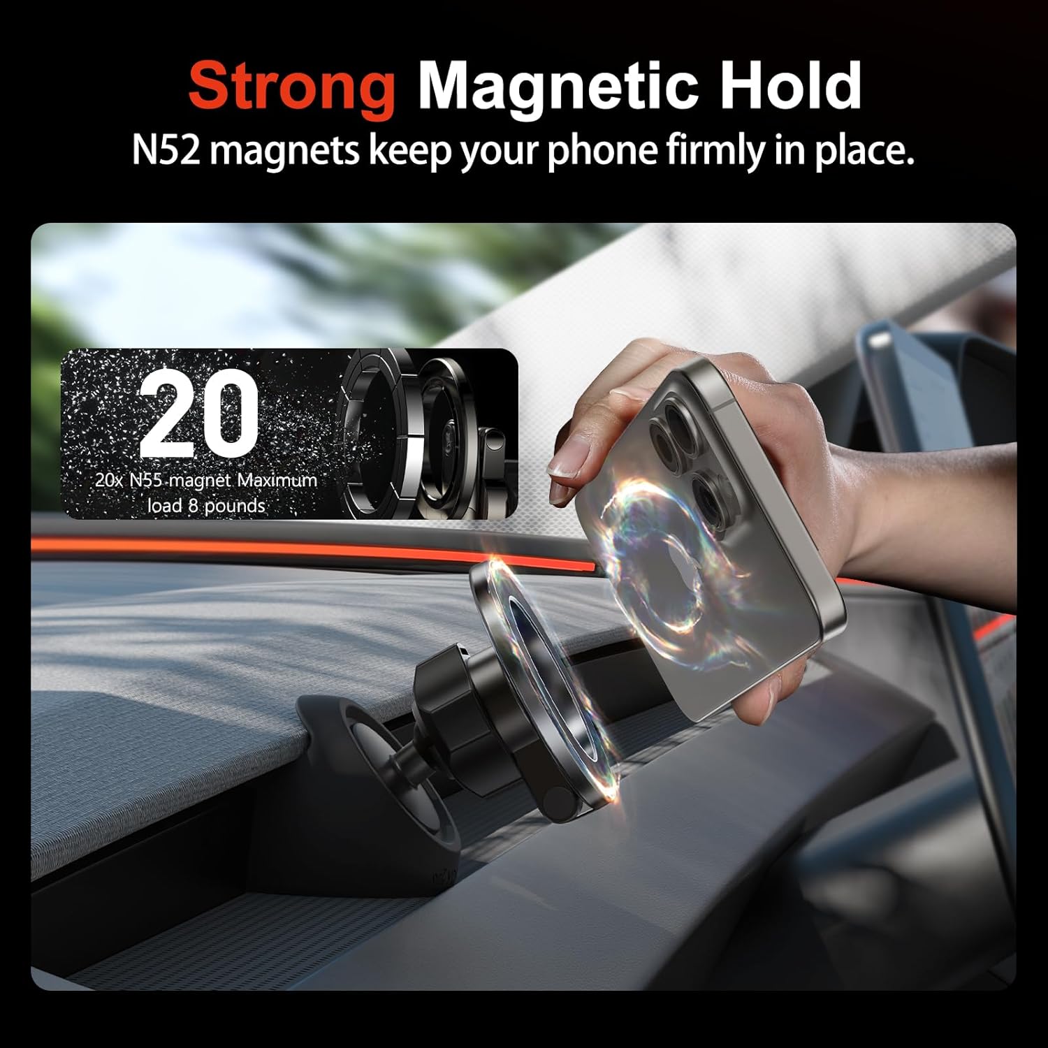 Thumbnail 4 de YONZEE Magnetic Phone Mount for 2024+ Tesla Model 3 Highland & 2025+ Model Y Juniper (360° rotation)