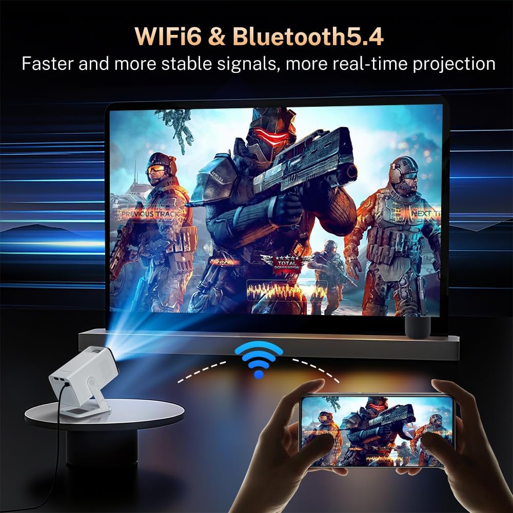 Detalle 2 de LYNCast V300 Mini Projector with WiFi 6, BT 5.4, Android 14, and 4K Support