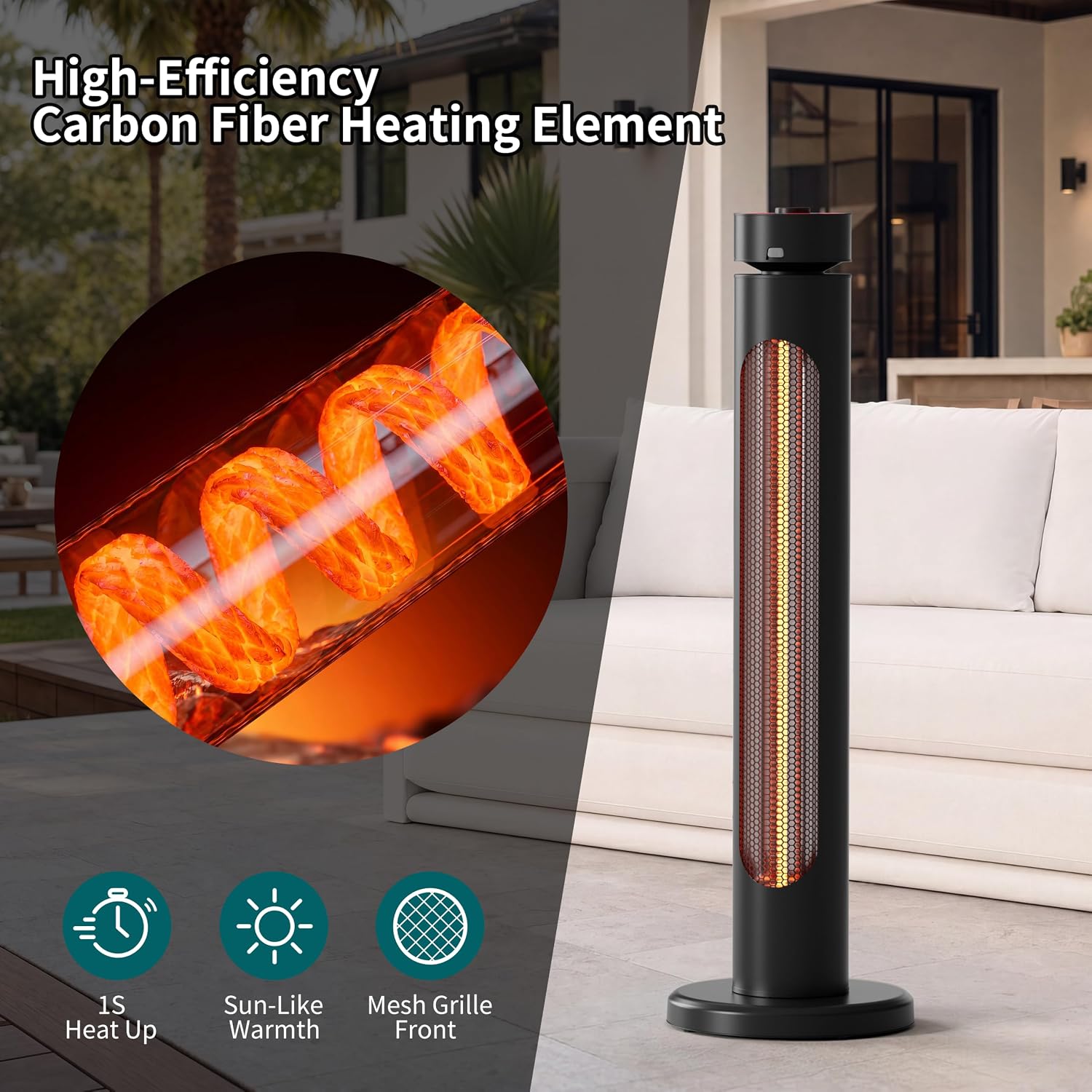 Detalle 2 de Sundate T08-GR15YDU 1500W Infrared Patio Heater with 8 Heat Levels