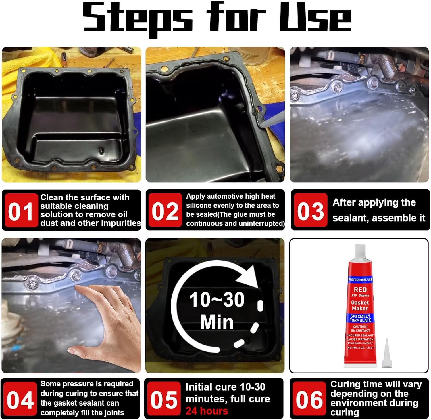 Thumbnail 6 de EIGTWEN 170g RTV Silicone Gasket Maker, Red, Heat-Resistant Sealant
