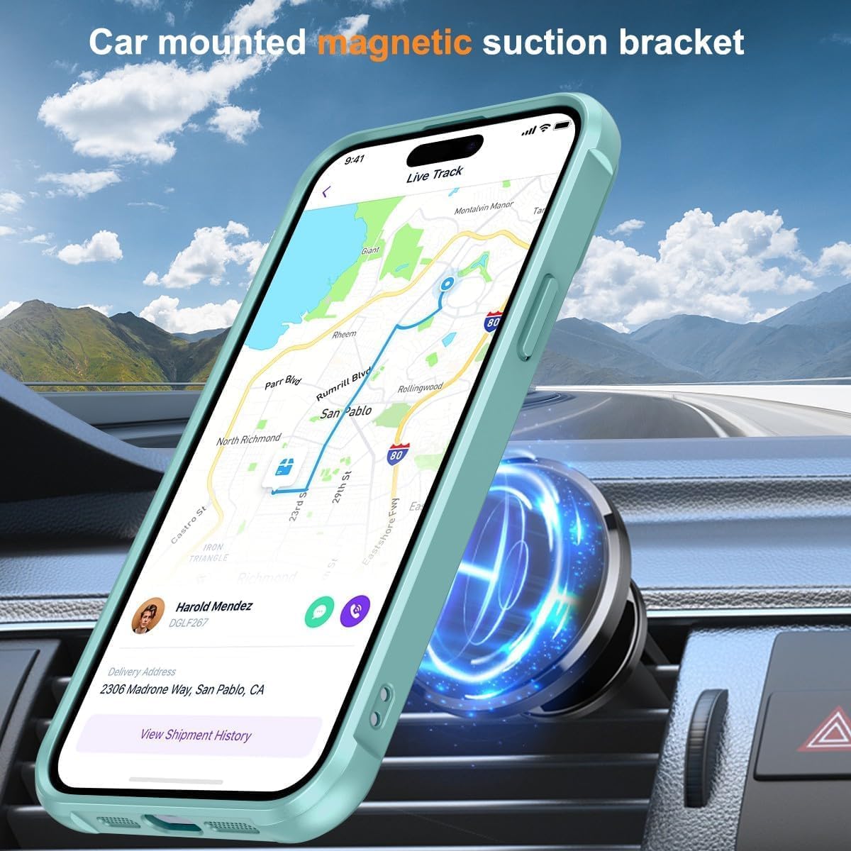 Detalle de CHAOFEnG Magnetic Case with Stand for iPhone 15 — Teal Green, Military-Grade Drop Tested