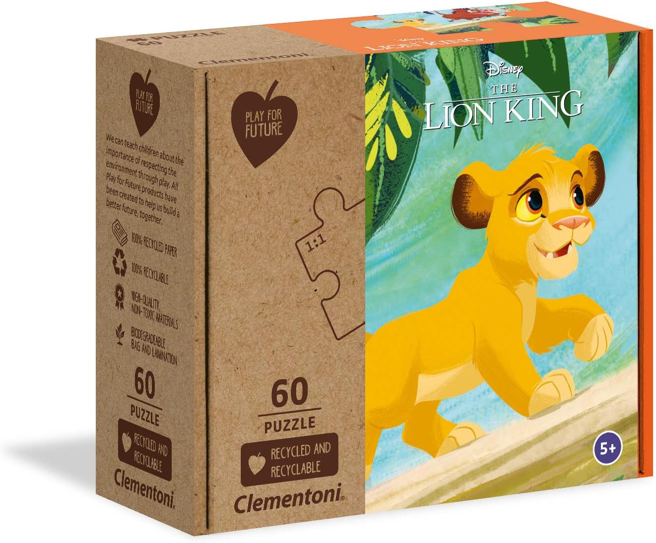 Detalle de Clementoni 27002 Puzzle Play For Future Disney The Lion King – 60 pezzi, materiali 100% riciclati, Made in Italy