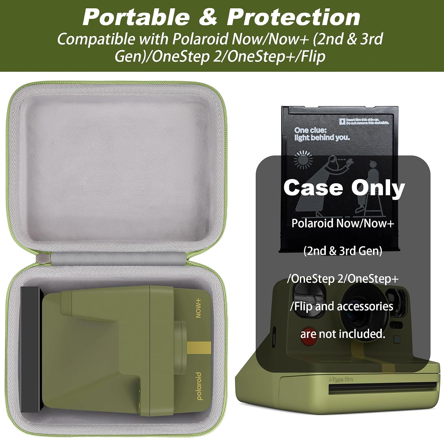Thumbnail 5 de Khanka Protective Hard Case for Polaroid Now Series and OneStep Cameras (Green Zipper)