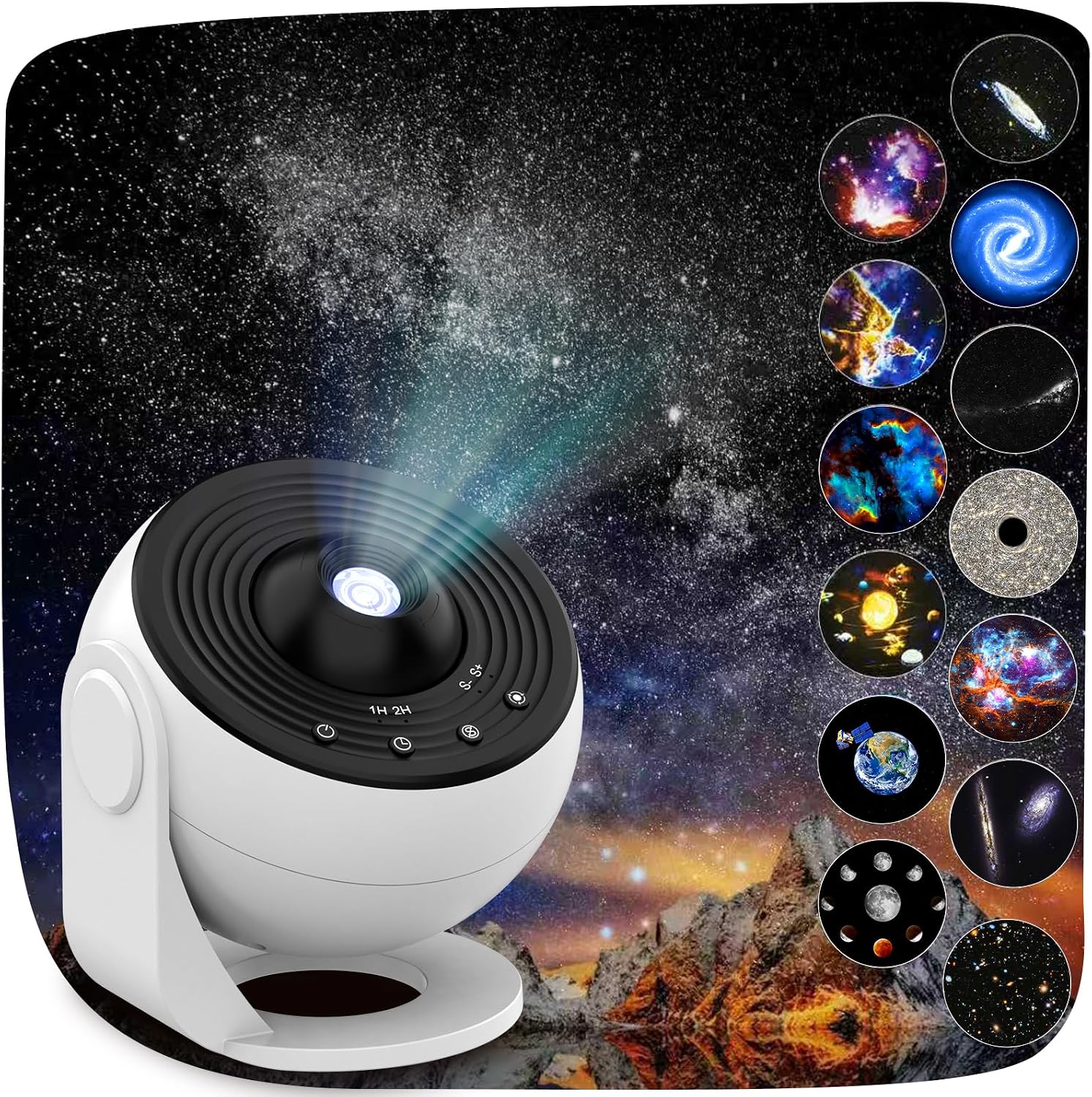 Detalle de Galaxy Projektor 13 in 1: Sternenhimmelprojektor für Schlafzimmer mit 360°-Funktion und 12 Zubehörfolien