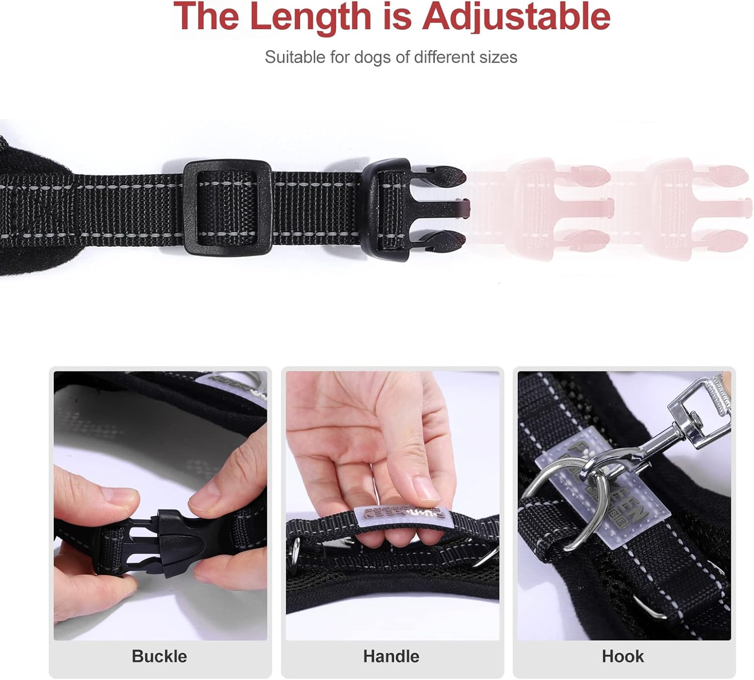 Detalle de Dog Harness Comfort Soft Breathable Adjustable Mesh Pet Chest Strap – Large (Black)