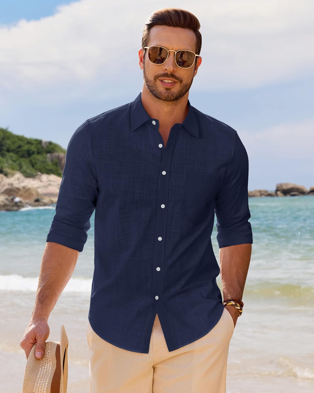 Thumbnail 3 de J.VER Leinenhemd Herren Regular Fit Langarmhemd (Baumwolle/Leinen, Button-Down) fürs Büro & den Sommer